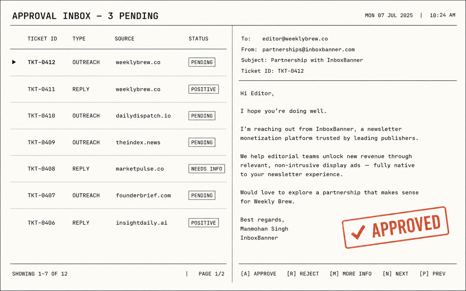 Layap approval inbox — product screenshot